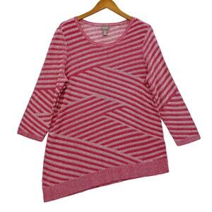 Chico’s Knit Tunic Womens Size 3 U.S. XL Pink Abstract Striped Stretch lagenlook